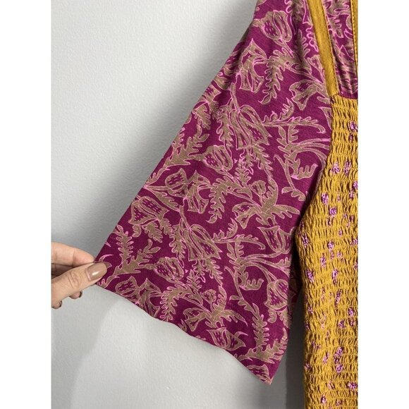 Free People Marigold Smocked Crop Top Golden Combo NWT XS - Picture 10 of 11